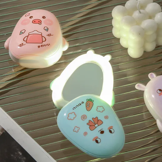 New Arrival Cute Cartoon Rabbit Handheld Portable Beauty Lighting Mirror Winter USB Hand Warmer