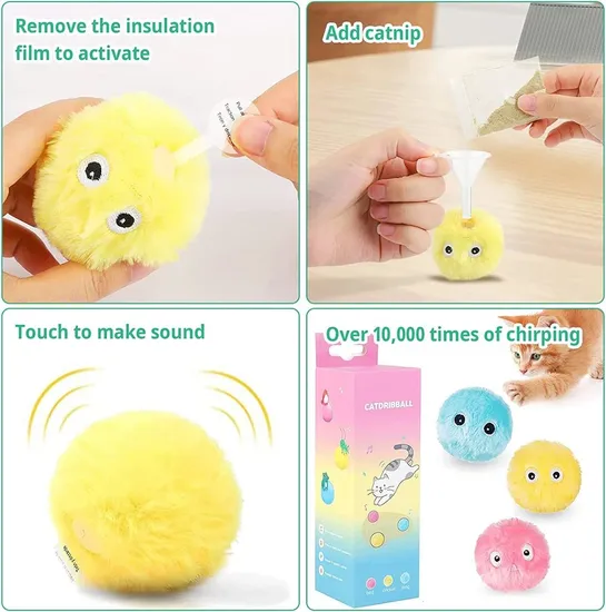 Smart Cat Toys Interactive Ball Plush Electric Catnip Training Toy Kitten Touch Sounding Pet Product Squeak Toy Ball Cat Supplie