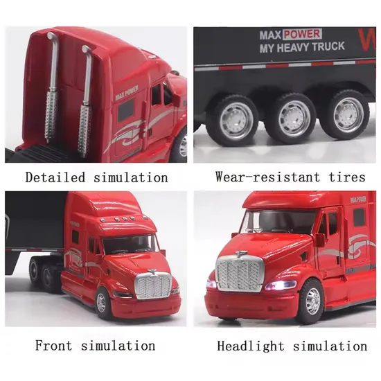 Custom Hot Sell 1:48 1:50 Die Cast Truck Alloy Transportation Truck Vehicle Metal Model Car Inertial Car Simulation Die Cast Container Toy with Music and Light