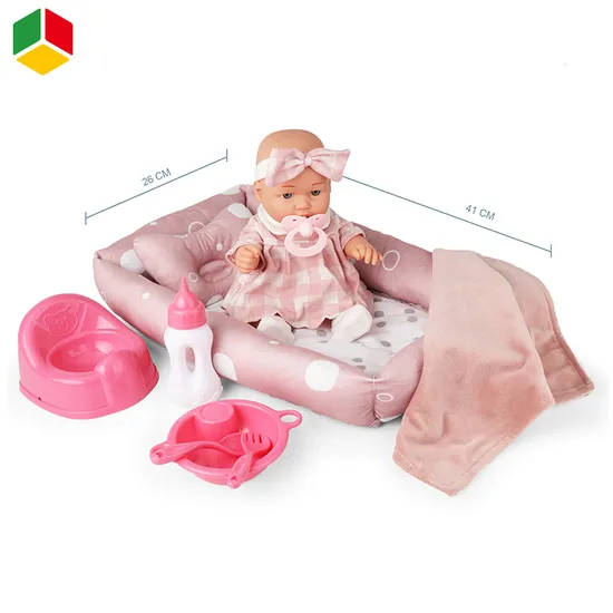 QS New Products Vinyl Baby Toy Children 12 Inch Soft Plastic Doll Girls Pretend Play Simulation Sleeping Baby Toy with Accessories Set for Kid