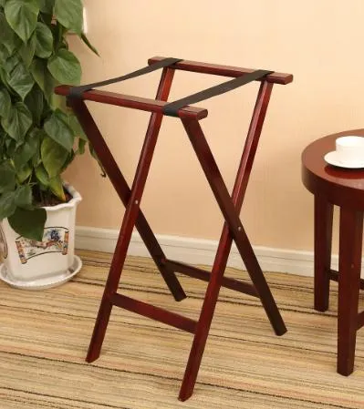 Weijia Supplier Folding Solid Wood Tray Stand Luggage Rack for Restaurant /Bar