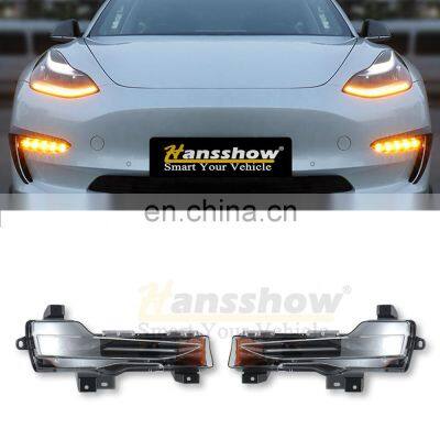 Hansshow Front Bumper Lights Daylight Running Led Light Amber Fog Light For Tesla Model 3/Y Led Day Time Lamp Strip