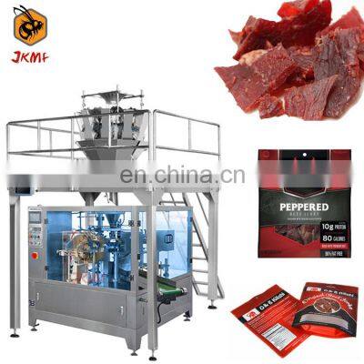 Fully Automatic Snack Food Beef Jerky Doypack Packing Machine Ziplock Stand Up Pouch Rotary Premade Bag Packaging Machine