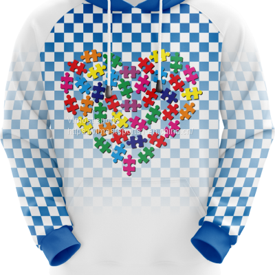 Blue and White Custom Sublimation Hoodie with Heart Shape Pattern