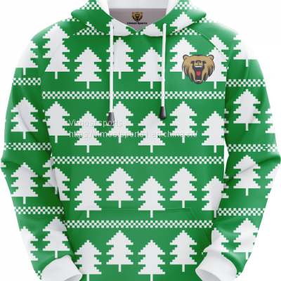 Green Customized Sublimation Hoodie with White Tree Pattern