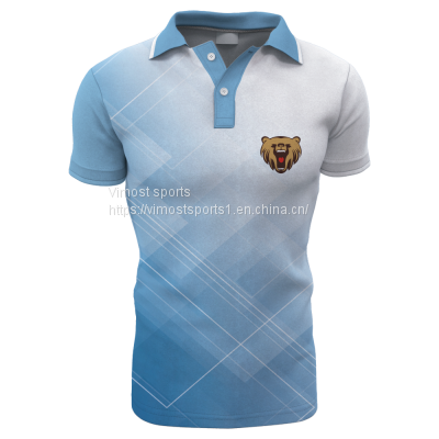 Customized Sublimation Polo Shirt of Blue and White Colors with Short Sleeves