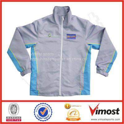 Grey and Blue Custom Sublimation Jacket of Cheap Price with White Zipper