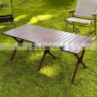 Outdoor Portable Aluminum Wood Roll Egg Folding Picnic Outdoor Camping Folding Table