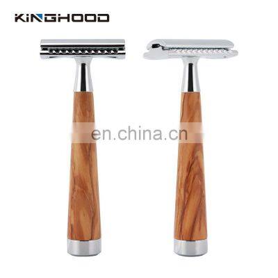 Barber Manual Men Ecofriendly Wooden Handle Shave Bamboo Double Blade Safety Razor Rasierer