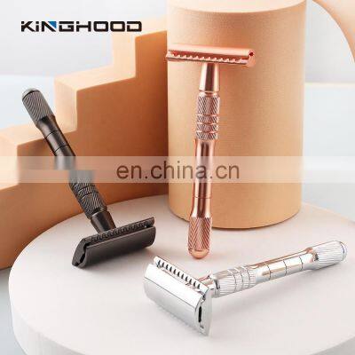 Private Label Classical Metal De Saftey razer Brass Reusable Long Handle Double Edge Shaving Safety Razor For Men