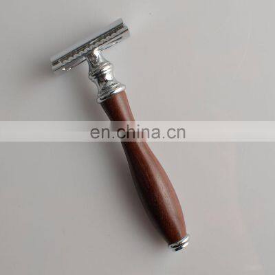Best selling gft for male classical alloy head red sandal black ebony wood handle double edge blades shaving safety razor