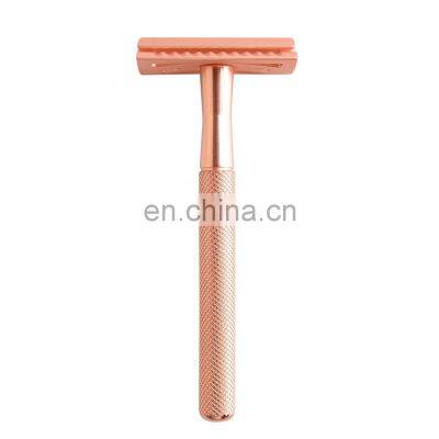 Wholesale Durable Reusable Eco-friendly Metal Matte Rose Gold Double Blade Edge Men Safety Razor