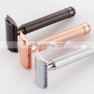 Traditional Design High Quality Mens Copper Metal Handle Double Edge 3 Pieces Shaving Safety Razor