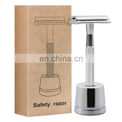 Ready to ship Eco-Friendly Matte Black Metal Handle Razor Safety Razor Aluminum Stand For Shaving Kit