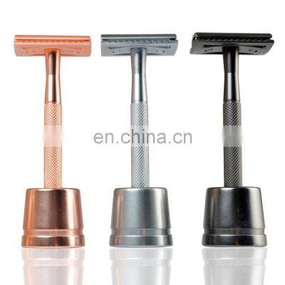 Matte gold biodegradable shaving adjustable brass double edge Safety Razor set and razor holder