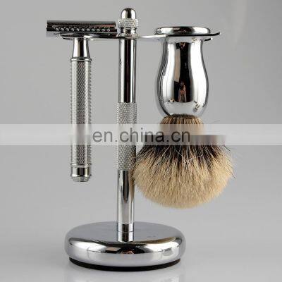 Kinghood Private Label Sliver Color Metal Double Edge Safety Razor Shaving Brush Set