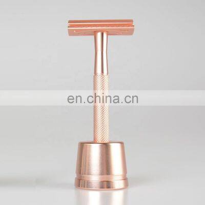 Mens Barber Matte Rose Gold Metal Brass Handle Safety Shaving Razor