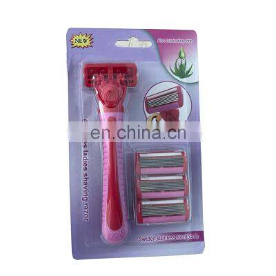 6 Blades Women Safety Razor Changeable Cartridge Body Hair Razor Smooth And Comfortable Shaving Razor With Lubricant CM6-03