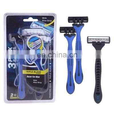 3PCS/Pack Private Logo Available Disposable Men Razor Triple Blades Stainless Steel Shaving Razor For Male With Lubricant KL3-06