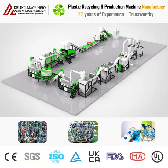 500kgh Advanced Plastic Bottle Recycling Machine Line for Pet Flakes Washing Crushing Granulation Line with Label Remover and Granulator