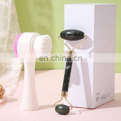 Dual Action Facial brush jade roller for massage Makeup Tools set