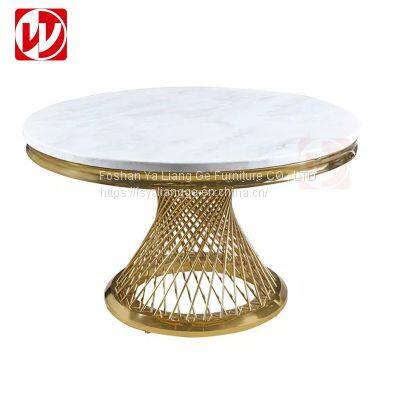 Gold Stainless Steel Bird Nest Dining Table Round Marble Hotel Banquet Wedding Cake Table
