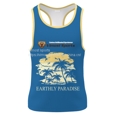 2022 Customized Sublimation Blue Singlet of Tree Pattern