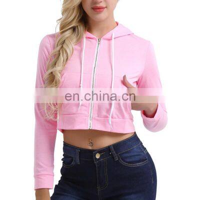 Casual and gym wear ladies top selling High Ranked custom zipper up cropped top hoodie