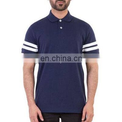 Dark Blue color custom stripe on arms polo t shirt for men