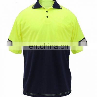 Fluorescent Yellow Black Hi Vis Safety Polo Shirt For Men Work Wear Shirts