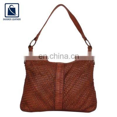 Modern Design Luxury Pattern Zipper Closure Type Swiss Cotton Women Genuine Leather Handbag