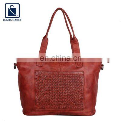 High Quality Matching Stitching Swiss Cotton Lining Women Genuine Leather Handbag