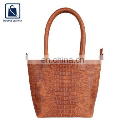 Manufacturer of Zip Closure Type and Cotton Lining Material Women Genuine Leather Handbag