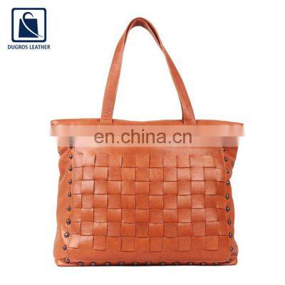 Eye Catching Pattern Fashion Style Cotton Lining Material Women Genuine Leather Handbag for Bulk Buyers