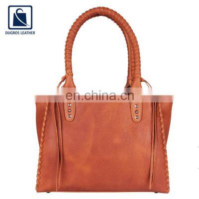 Exclusive Range of Anthracite Fitting and Matching Stitching Women Genuine Leather Handbag with Polyester Lining