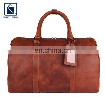 Wide Range of Matching Stitching with Polyester Lining Material Wholesale Men Genuine Leather Duffel Travel Bag