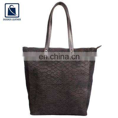 Leading Exporter of Anthracite Fitting Zipper Closure Type Women Genuine Leather Shopper Bag from Indian Manufacturer