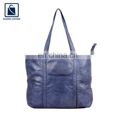 2020 New Stylish Fashion Elegant Look Zip Closure Type Anthracite Fittings Women Genuine Leather Shopper Bag