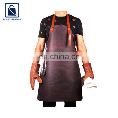 Anthracite Fitting Modern Design Vintage Style BBQ Cooking Genuine Leather Apron Manufacturer