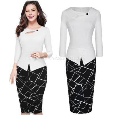 Womens Scoop Neck Floral Bodycon Career Dress Elegant Formal Church Dress For Women