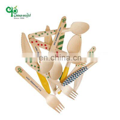Yada Custom biodegradable disposable colorful birch wooden cutlery set with printing wood cutlery eco friendly