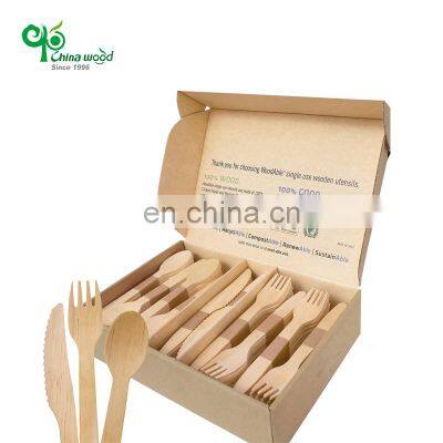 YADA Chinawood Combo Pack Camping Utensils Disposable Compostable Birch Wooden Tableware Forks Spoons Knives Set