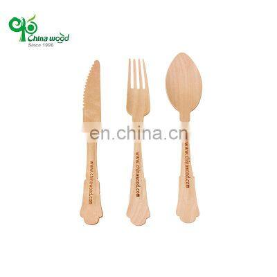 Disposable Eco Friendly Reusable Wooden Travel Handle Cutlery With Napkin Wood Bread Salad Fruit Fork Knife Spoon Cutlery Set