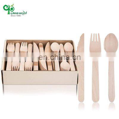 Yada Restaurant Take out Custom Eco Cutlery Travel Handle Disposable Wooden Fork Spoon Knife Cutlery Set