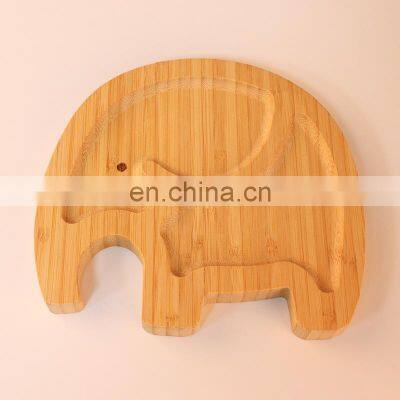 Kitchen Eco Friendly Feeding Multifunction Elephant Pattern Reusable Bamboo Plate For Baby