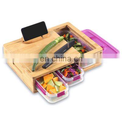 Large Bamboo Cutting Board Chopping Blocks With Trays Draws Wood Butcher Block With Drawers