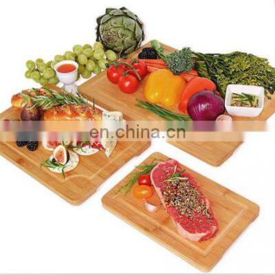 Organic Bamboo Cutting Board with Juice Groove (3-Piece Set) - Best Kitchen Chopping Board for Meat (Butcher Block) Cheese Green