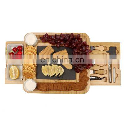 Luxury Set Cheese Board And Knife Set 2 Drawers Customized LOGO Bamboo Cheese Board