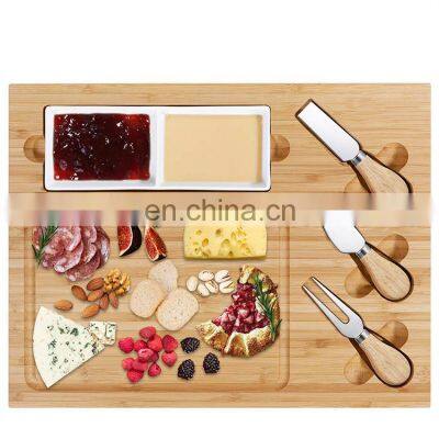New Design Household Kitchen Rectangle Cheese Board With 3 Stainless Steel Knife Cutting Board Bamboo