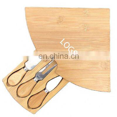 Wholesale Custom Natural Premium Platter Charcuterie Bamboo Cheese Board Set With 3 Cheese Knife Tools